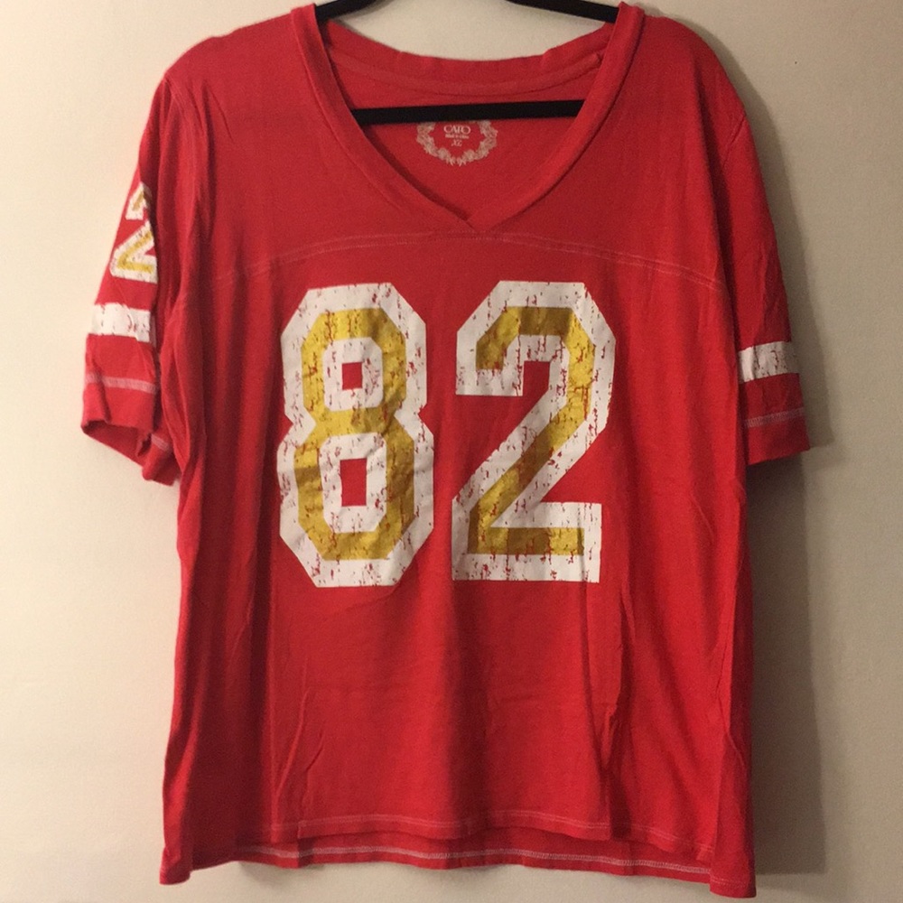 NWOT pinkish red and yellow jersey style tops